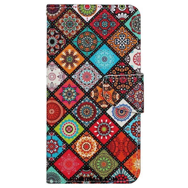 Folio-hoesje voor iPhone 15 Met Ketting Mooi Patchwork Met Riempje