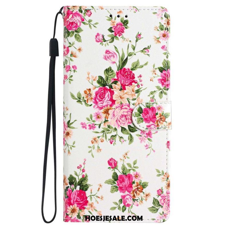 Folio-hoesje voor iPhone 15 Plus Met Ketting Bloemen Met Riempje