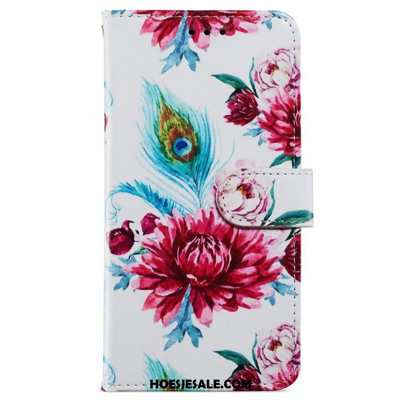 Folio-hoesje voor iPhone 15 Plus Met Ketting Bloemen Met Riempje