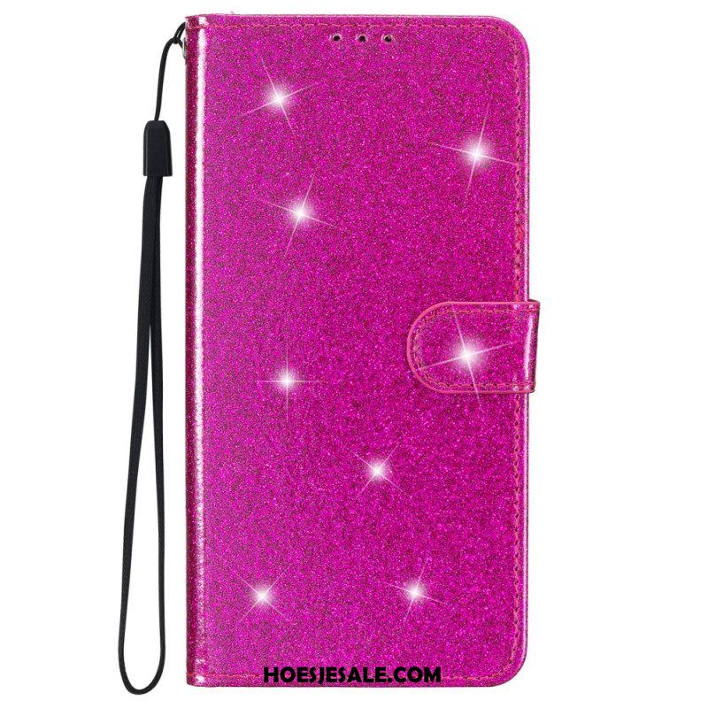 Folio-hoesje voor iPhone 15 Plus Met Ketting Glittereffect Met Riempje