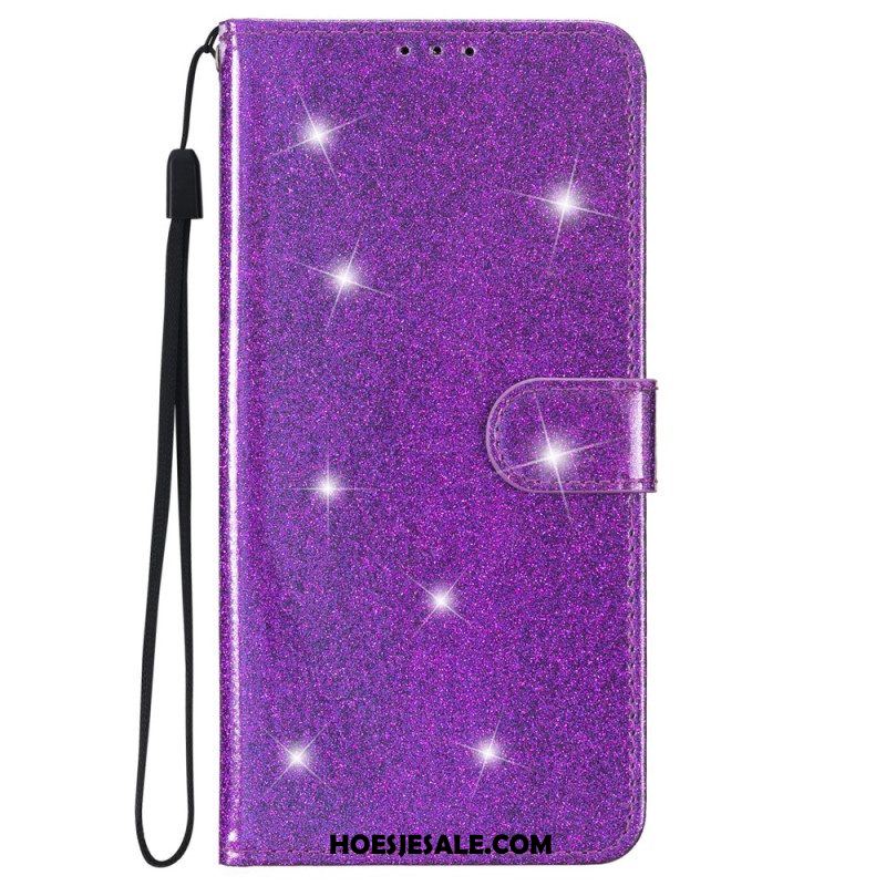 Folio-hoesje voor iPhone 15 Plus Met Ketting Glittereffect Met Riempje