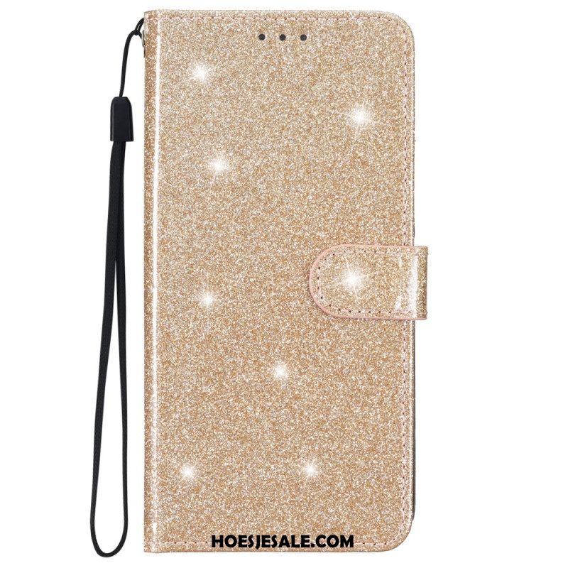 Folio-hoesje voor iPhone 15 Plus Met Ketting Glittereffect Met Riempje