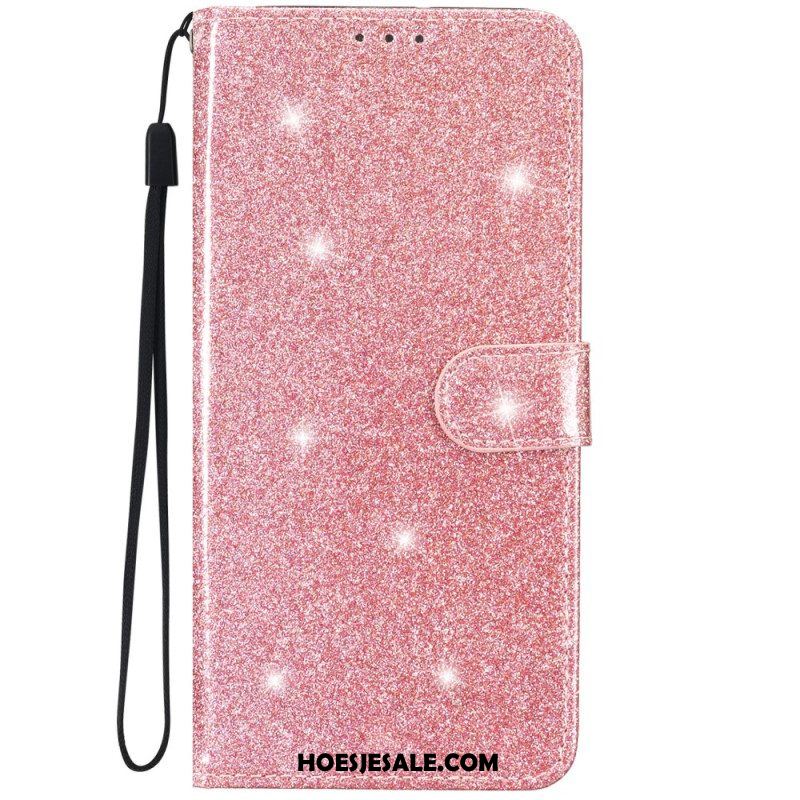 Folio-hoesje voor iPhone 15 Plus Met Ketting Glittereffect Met Riempje