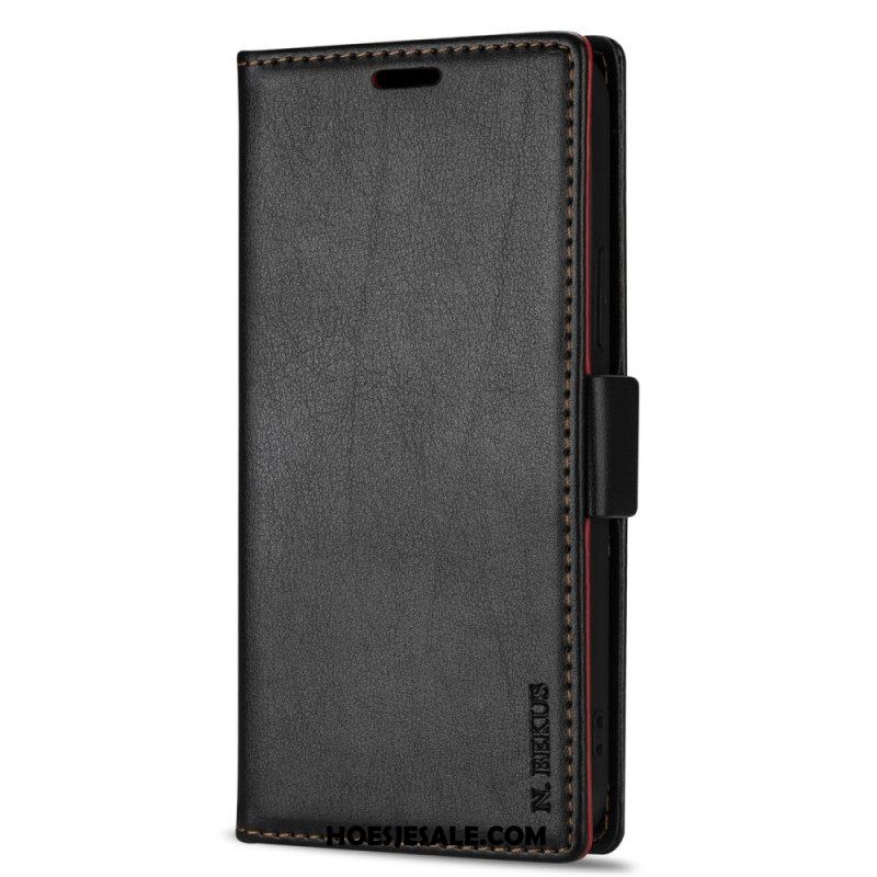 Folio-hoesje voor iPhone 15 Plus N.bekus Ledereffect