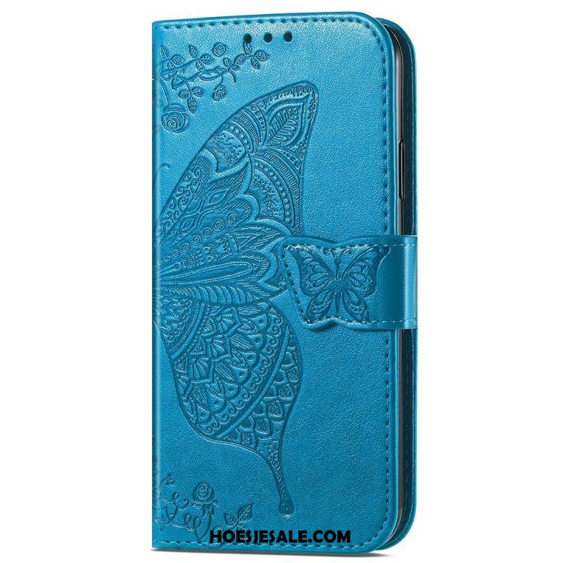 Folio-hoesje voor iPhone 15 Pro Max Met Ketting Barok Vlinder Met Riem