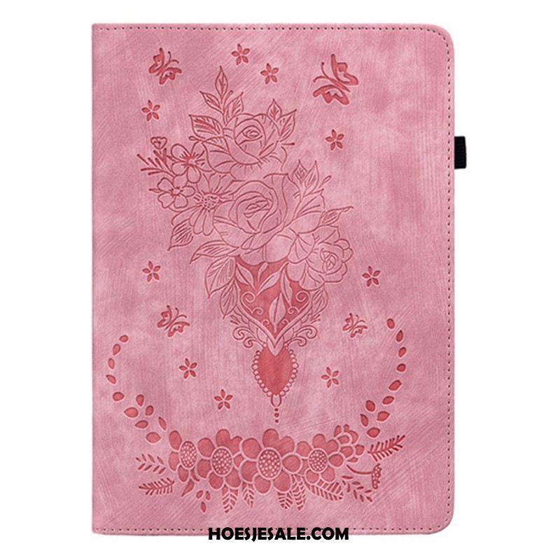 Hoesje Case Samsung Galaxy Tab S11 Telefoonhoesje Bloemen Met Suède-effect