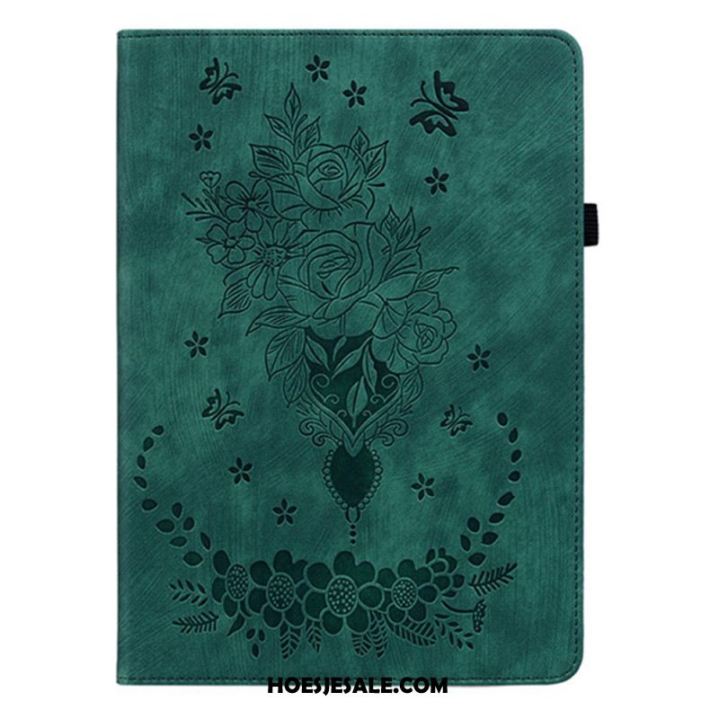 Hoesje Case Samsung Galaxy Tab S11 Telefoonhoesje Bloemen Met Suède-effect