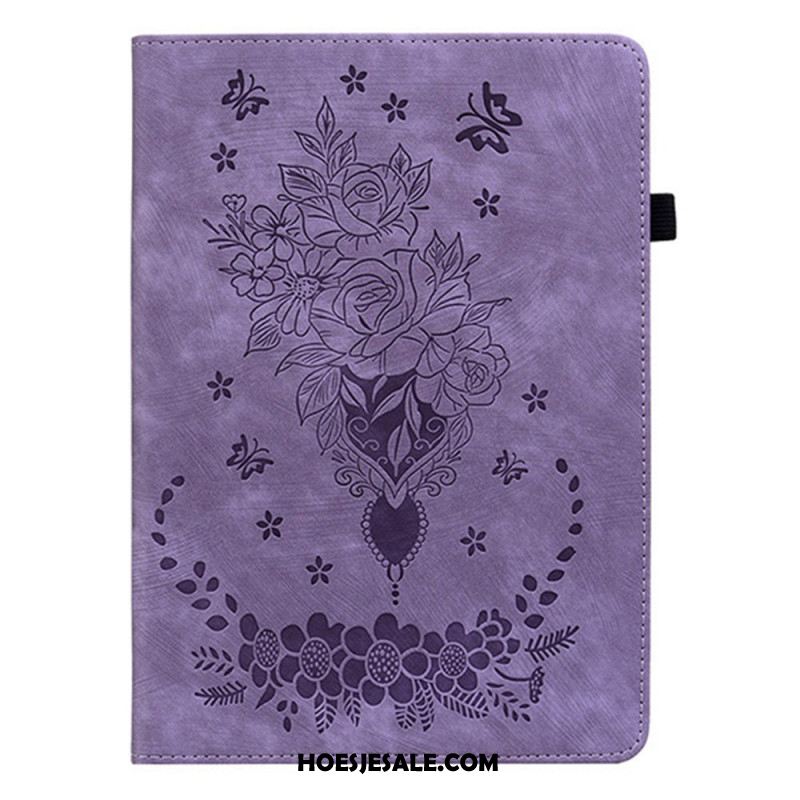 Hoesje Case Samsung Galaxy Tab S11 Telefoonhoesje Bloemen Met Suède-effect