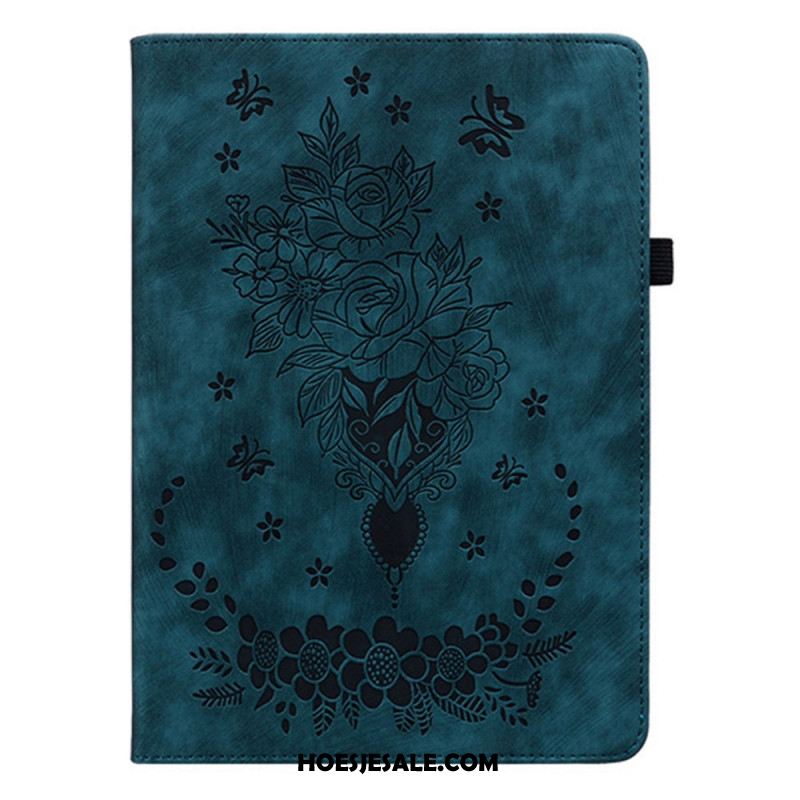 Hoesje Case Samsung Galaxy Tab S11 Telefoonhoesje Bloemen Met Suède-effect