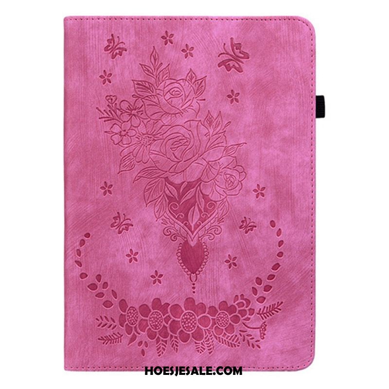 Hoesje Case Samsung Galaxy Tab S11 Telefoonhoesje Bloemen Met Suède-effect