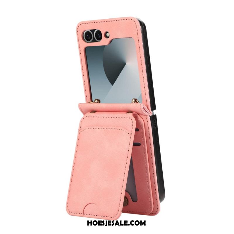 Hoesje Case Samsung Galaxy Z Flip 7 Kaarthouder En Schouderband Met Lederlook