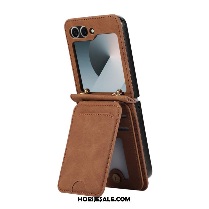 Hoesje Case Samsung Galaxy Z Flip 7 Kaarthouder En Schouderband Met Lederlook