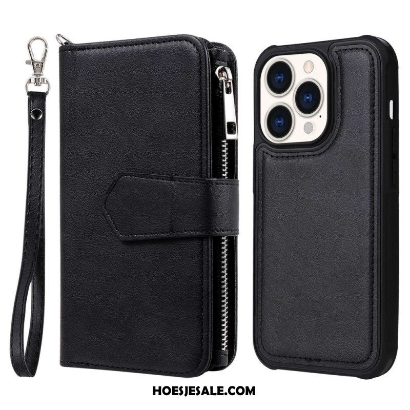 Hoesje Flip Case voor iPhone 14 Pro Portemonnee Leren Portemonnee Met Afneembaar