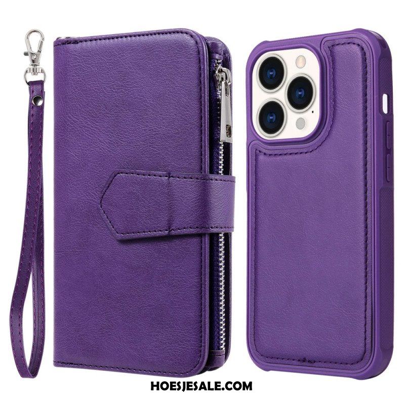 Hoesje Flip Case voor iPhone 14 Pro Portemonnee Leren Portemonnee Met Afneembaar