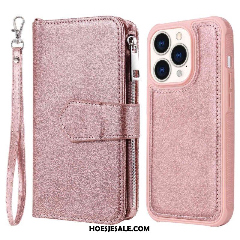 Hoesje Flip Case voor iPhone 14 Pro Portemonnee Leren Portemonnee Met Afneembaar