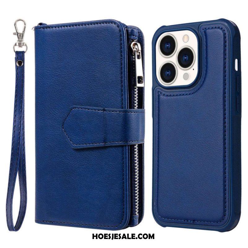 Hoesje Flip Case voor iPhone 14 Pro Portemonnee Leren Portemonnee Met Afneembaar