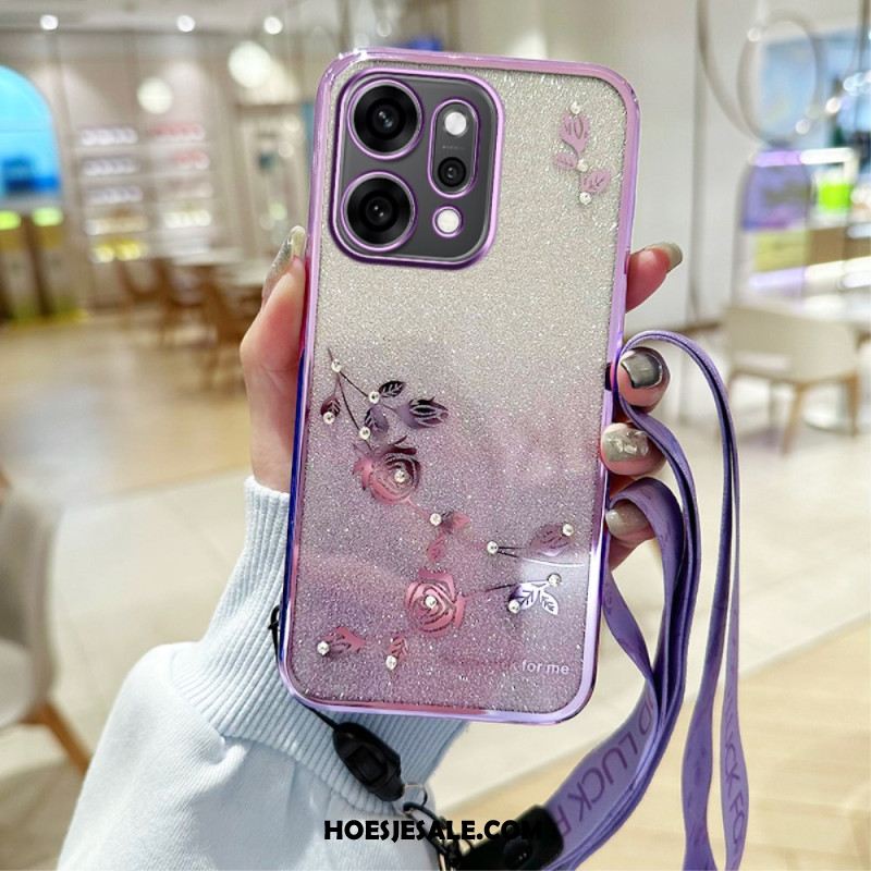 Hoesje Oppo Reno 14 5g Bloemen En Strass-steentjes Bescherming Hoesje