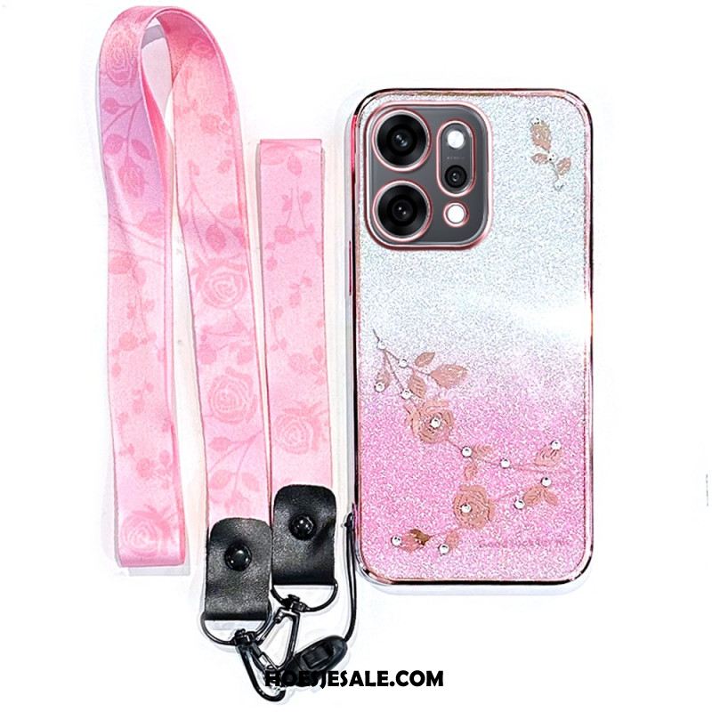 Hoesje Oppo Reno 14 5g Bloemen En Strass-steentjes Bescherming Hoesje