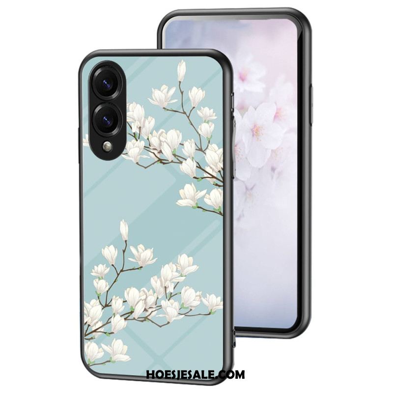 Hoesje Samsung Galaxy S25 5g Edge Bloemenpatroon Van Gehard Glas Bescherming Hoesje