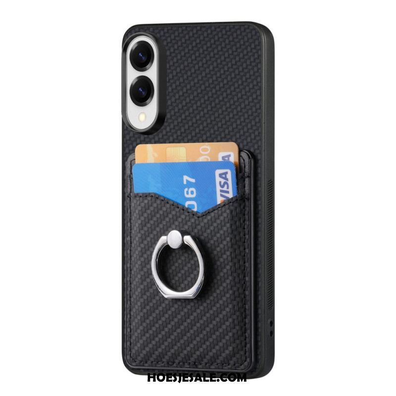 Hoesje Samsung Galaxy S25 5g Edge Kaarthouder En Ringstandaard Van Koolstofvezel Bescherming Hoesje
