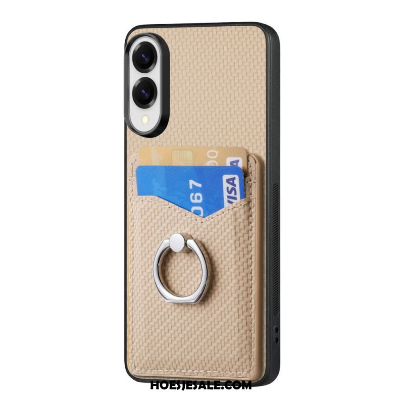 Hoesje Samsung Galaxy S25 5g Edge Kaarthouder En Ringstandaard Van Koolstofvezel Bescherming Hoesje