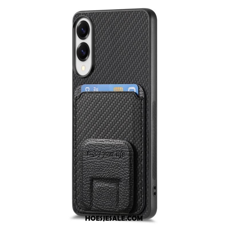 Hoesje Samsung Galaxy S25 5g Edge Kaarthouder Met Koolstofvezeltextuur En Geïntegreerde Standaard