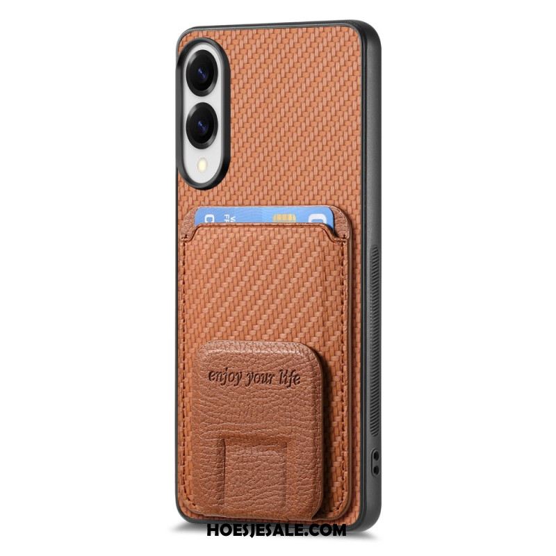 Hoesje Samsung Galaxy S25 5g Edge Kaarthouder Met Koolstofvezeltextuur En Geïntegreerde Standaard