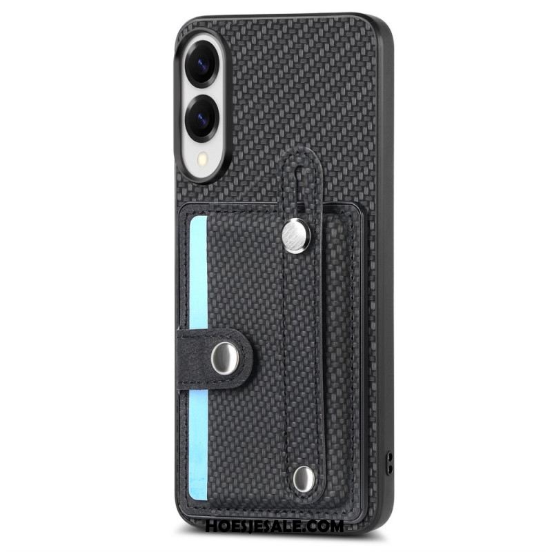 Hoesje Samsung Galaxy S25 5g Edge Koolstofvezel Met Kaarthouder En Riemhouder