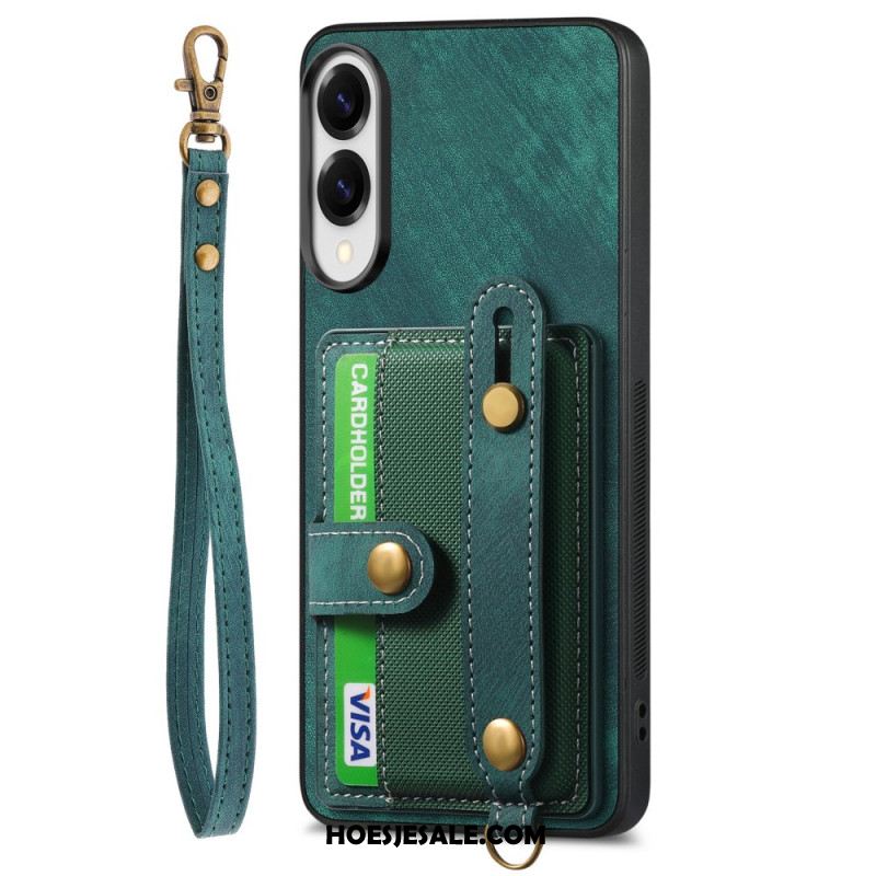 Hoesje Samsung Galaxy S25 5g Edge Retro Kaarthouder En Polsband Bescherming Hoesje