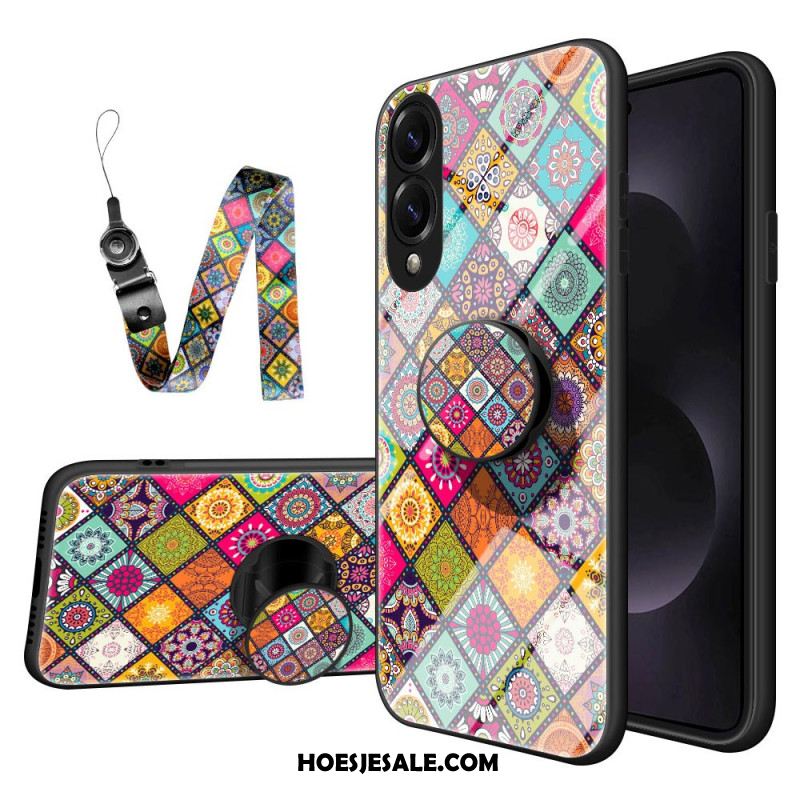 Hoesje Samsung Galaxy S25 5g Edge Standaard Met Patchworkpatroon En Draagkoord