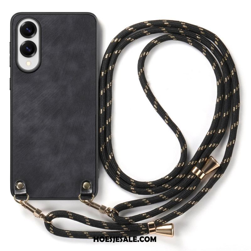 Hoesje Samsung Galaxy S25 5g Edge Vintage Koord Met Leerlook