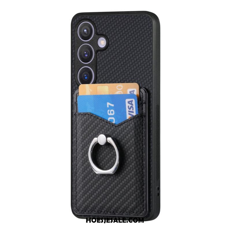 Hoesje Samsung Galaxy S25 5g Kaarthouder En Ringstandaard Van Koolstofvezel