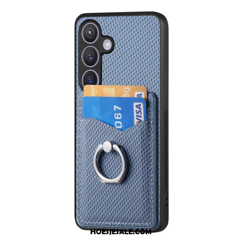 Hoesje Samsung Galaxy S25 5g Kaarthouder En Ringstandaard Van Koolstofvezel