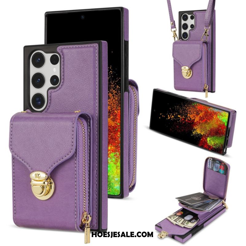 Hoesje Samsung Galaxy S25 Ultra 5g Portemonnee Met Rits En Schouderband Bescherming Hoesje