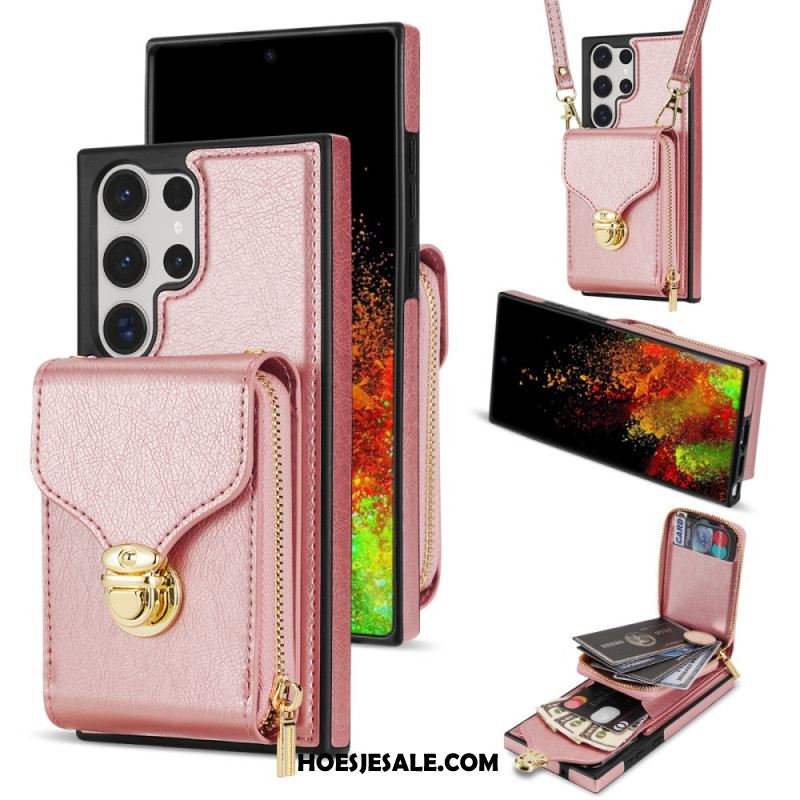 Hoesje Samsung Galaxy S25 Ultra 5g Portemonnee Met Rits En Schouderband Bescherming Hoesje