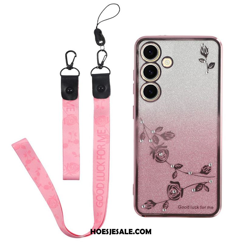 Hoesje Samsung Galaxy S26 Bloemen En Strass-steentjes Met Kadem-bandje