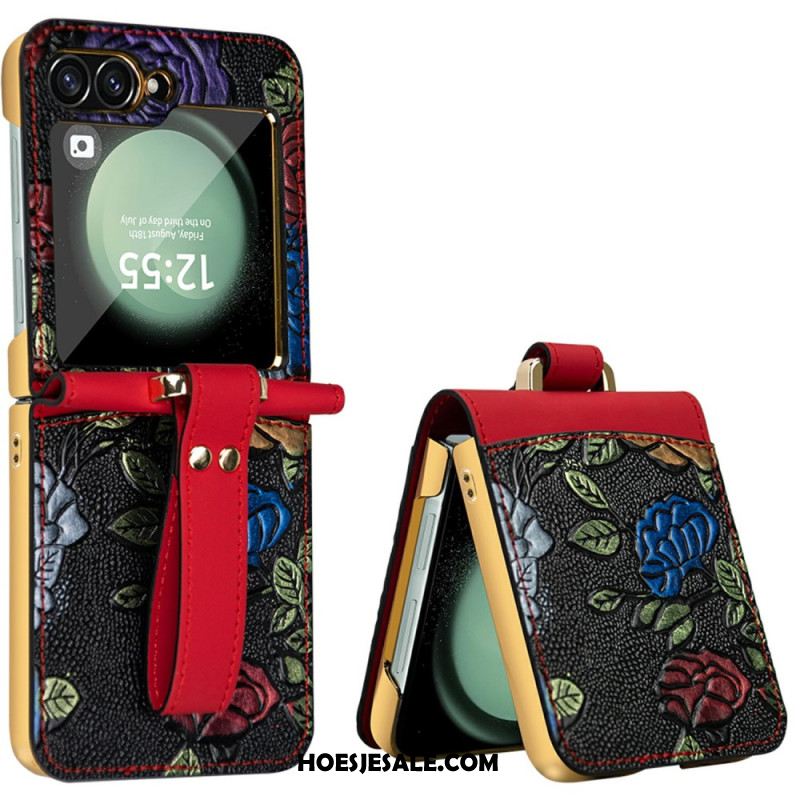 Hoesje Samsung Galaxy Z Flip 7 Fe Crossbodyriem Met Bloemendesign Bescherming Hoesje