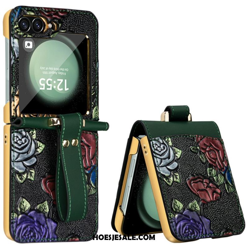 Hoesje Samsung Galaxy Z Flip 7 Fe Crossbodyriem Met Bloemendesign Bescherming Hoesje