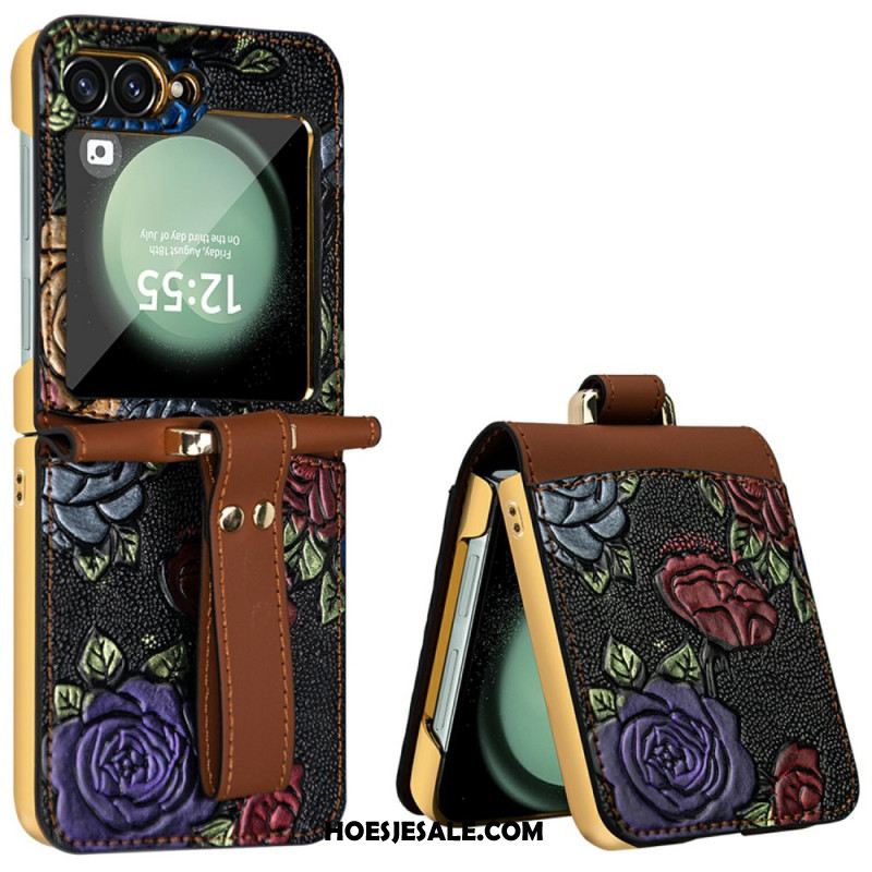 Hoesje Samsung Galaxy Z Flip 7 Fe Crossbodyriem Met Bloemendesign Bescherming Hoesje