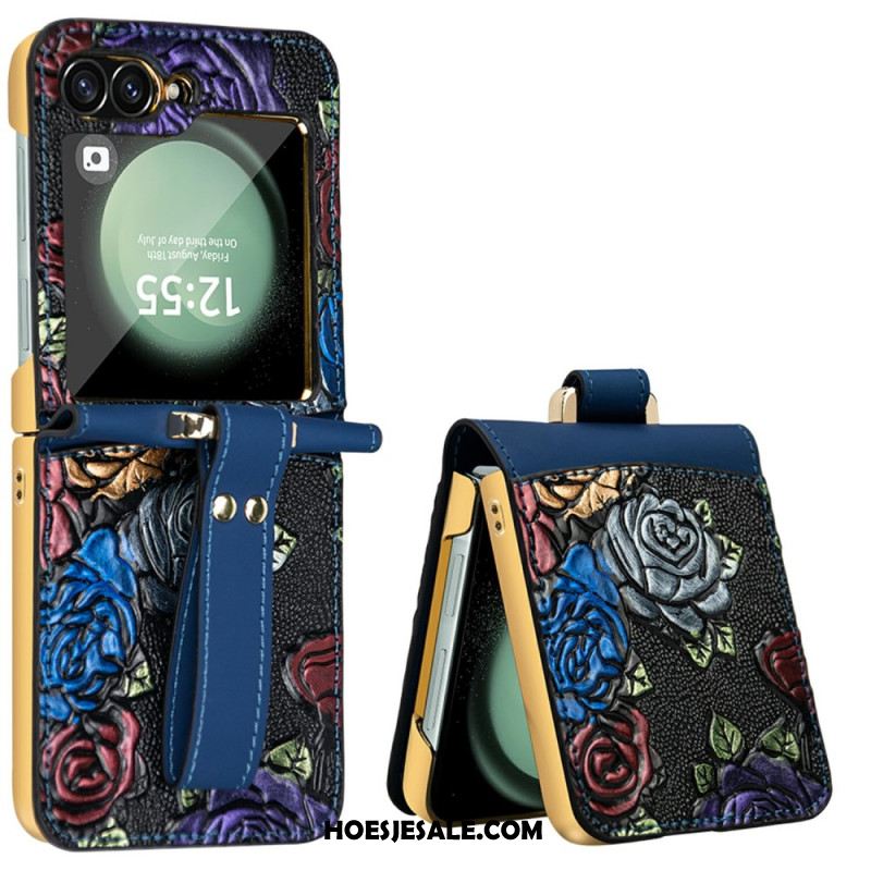 Hoesje Samsung Galaxy Z Flip 7 Fe Crossbodyriem Met Bloemendesign Bescherming Hoesje