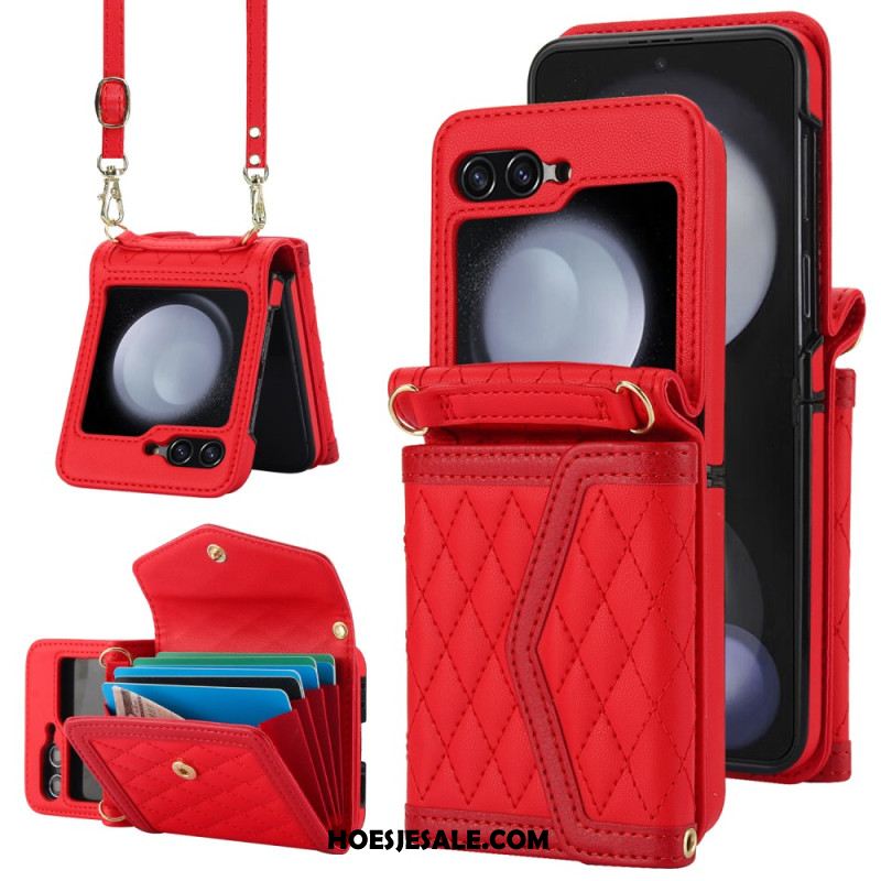 Hoesje Samsung Galaxy Z Flip 7 Fe Kaarthouder Schouderband En Draagkoord Bescherming Hoesje
