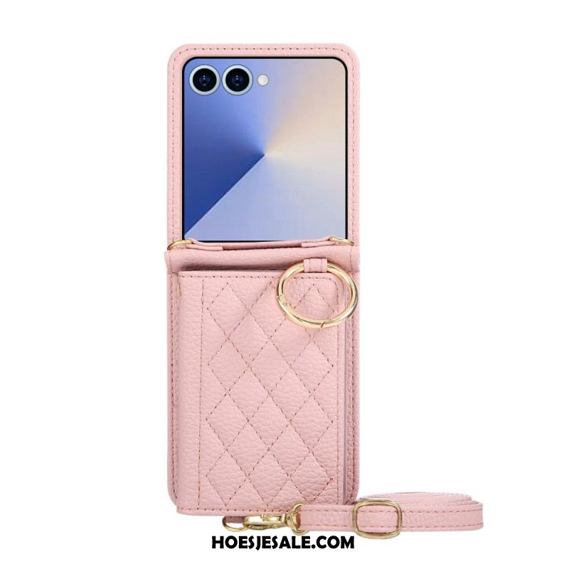 Hoesje Samsung Galaxy Z Flip 7 Gewatteerde Portemonnee Met Schouderband