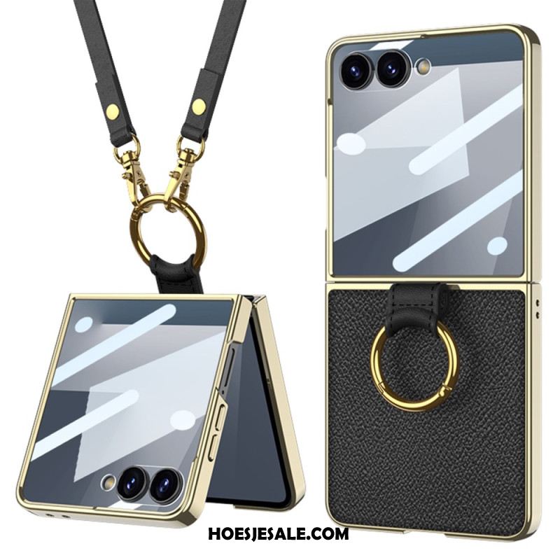 Hoesje Samsung Galaxy Z Flip 7 Ring Houder En Afneembare Schouderriem Bescherming Hoesje