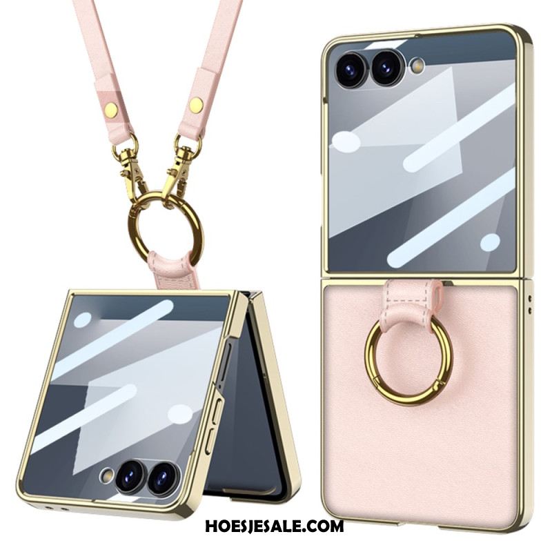 Hoesje Samsung Galaxy Z Flip 7 Ring Houder En Afneembare Schouderriem Bescherming Hoesje