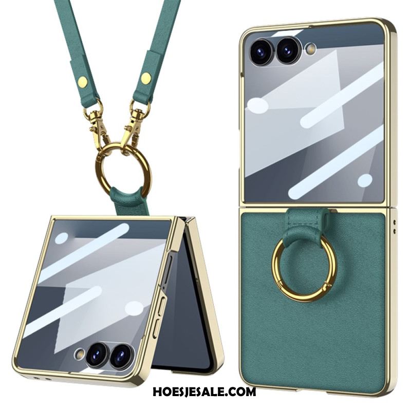 Hoesje Samsung Galaxy Z Flip 7 Ring Houder En Afneembare Schouderriem Bescherming Hoesje