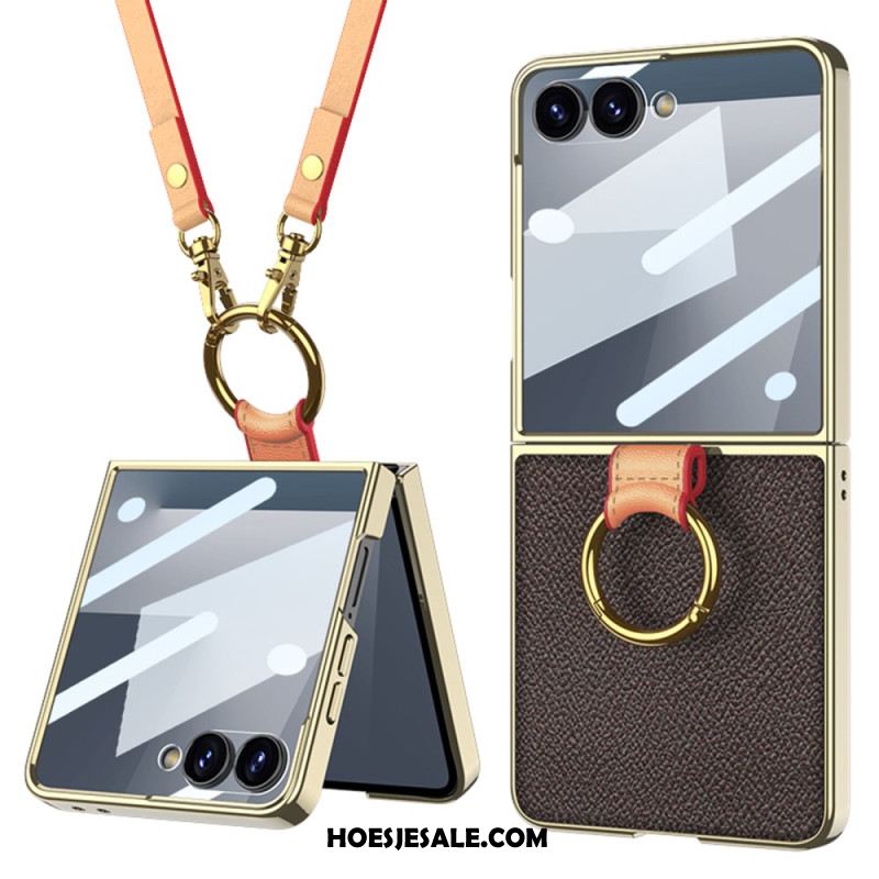 Hoesje Samsung Galaxy Z Flip 7 Ring Houder En Afneembare Schouderriem Bescherming Hoesje