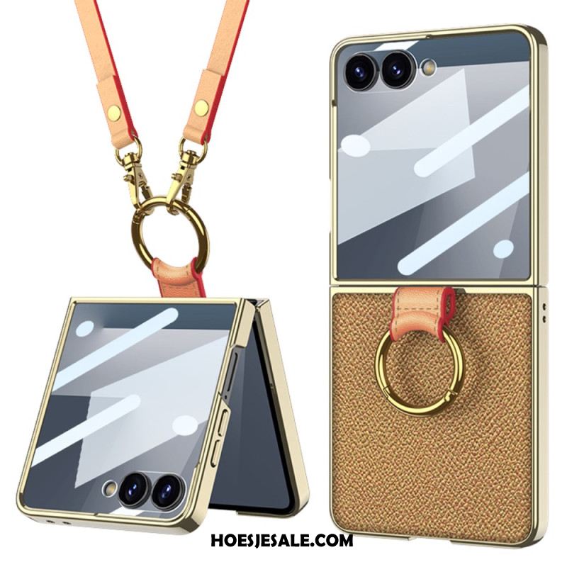 Hoesje Samsung Galaxy Z Flip 7 Ring Houder En Afneembare Schouderriem Bescherming Hoesje