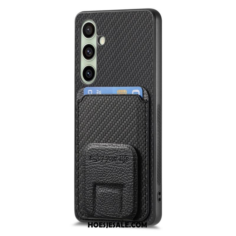 Hoesje Voor Samsung Galaxy S25 5g Kaarthouder En Standaard Van Koolstofvezel