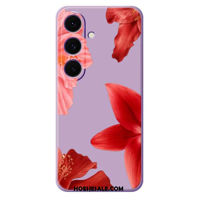 Hoesje Voor Samsung Galaxy S25 Fe Siliconen Met Rode Bloemenprint