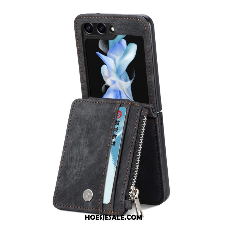Hoesje Voor Samsung Galaxy Z Flip 7 Fe Retro Standaard En Kaarthouder Met Rits